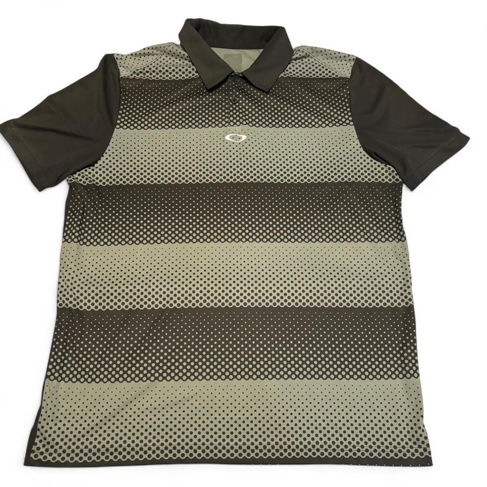 Oakley Polo Shirt Mens Large Green Dot Stripe Performance Golf Athletic